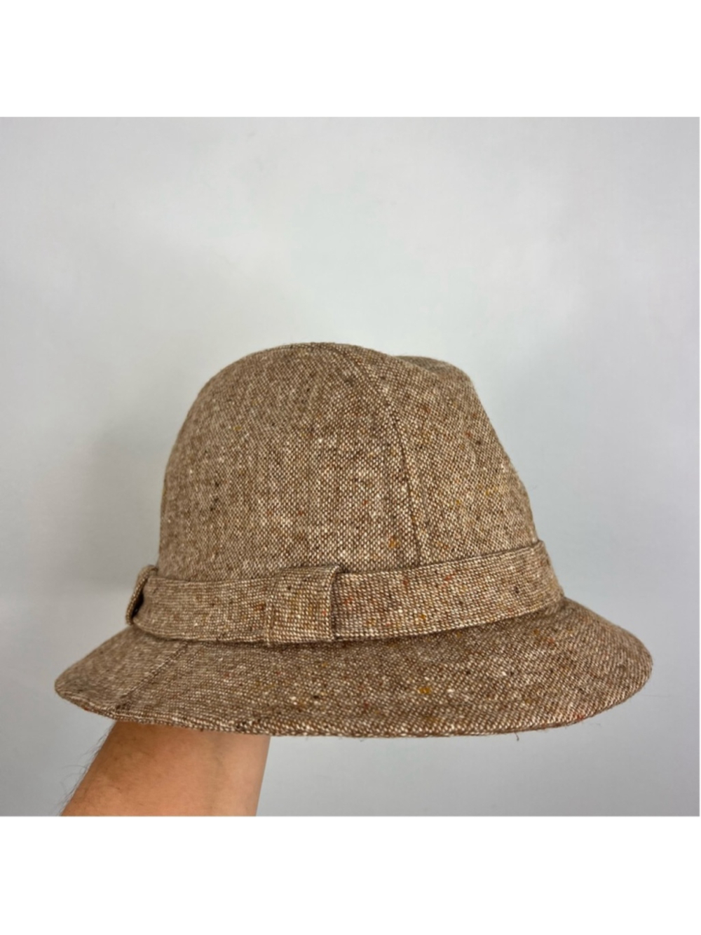 Vintage 70s Biltmore union made tan brown wool blend tweed fedora grandpa hat L - Picture 3 of 13